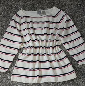 Emma & JamesStriped Cream Black And Red Sweater Size L